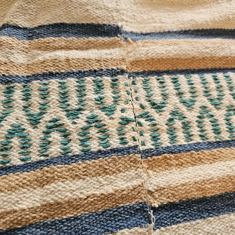 Vtg Handmade Rug 48x63 Blanket Homespun Tribal Native Woven Fringe Wall Hanging